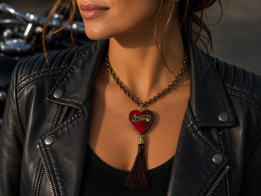 Harley-Inspired Heart Tassel Necklace with Double-Sided Heart Pendant – Choose Your Favorite Design