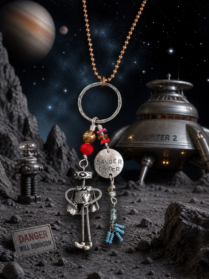 Danger Danger Robot Necklace – Lost in Space Inspired Silver Charm Pendant