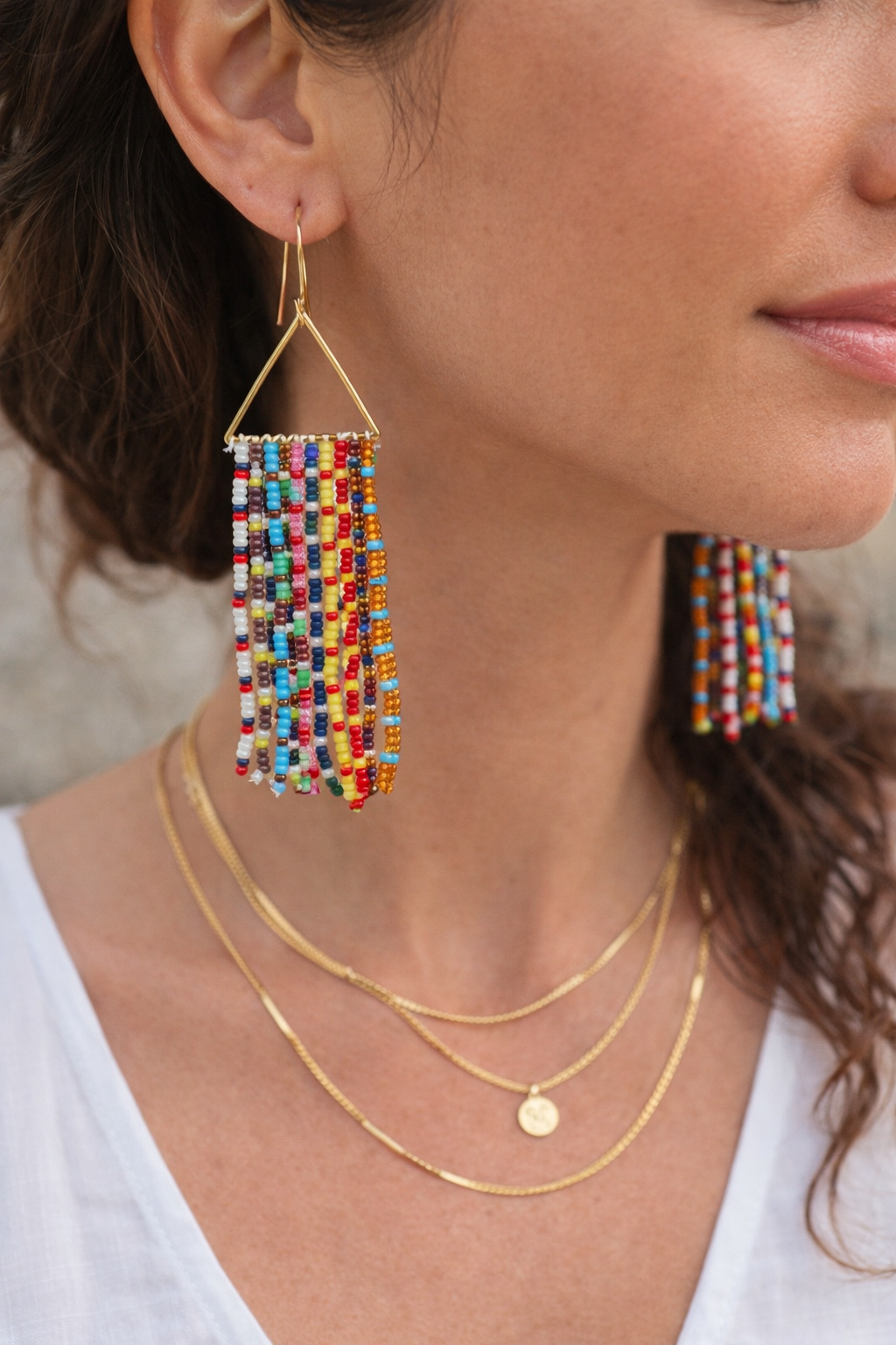 Boho Rainbow Seed Bead Fringe Earrings – Hand Beaded Statement Dangles