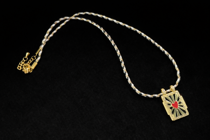 Gold Sunburst Heart Pendant Necklace – Adjustable 16” Necklace with Red Heart Charm