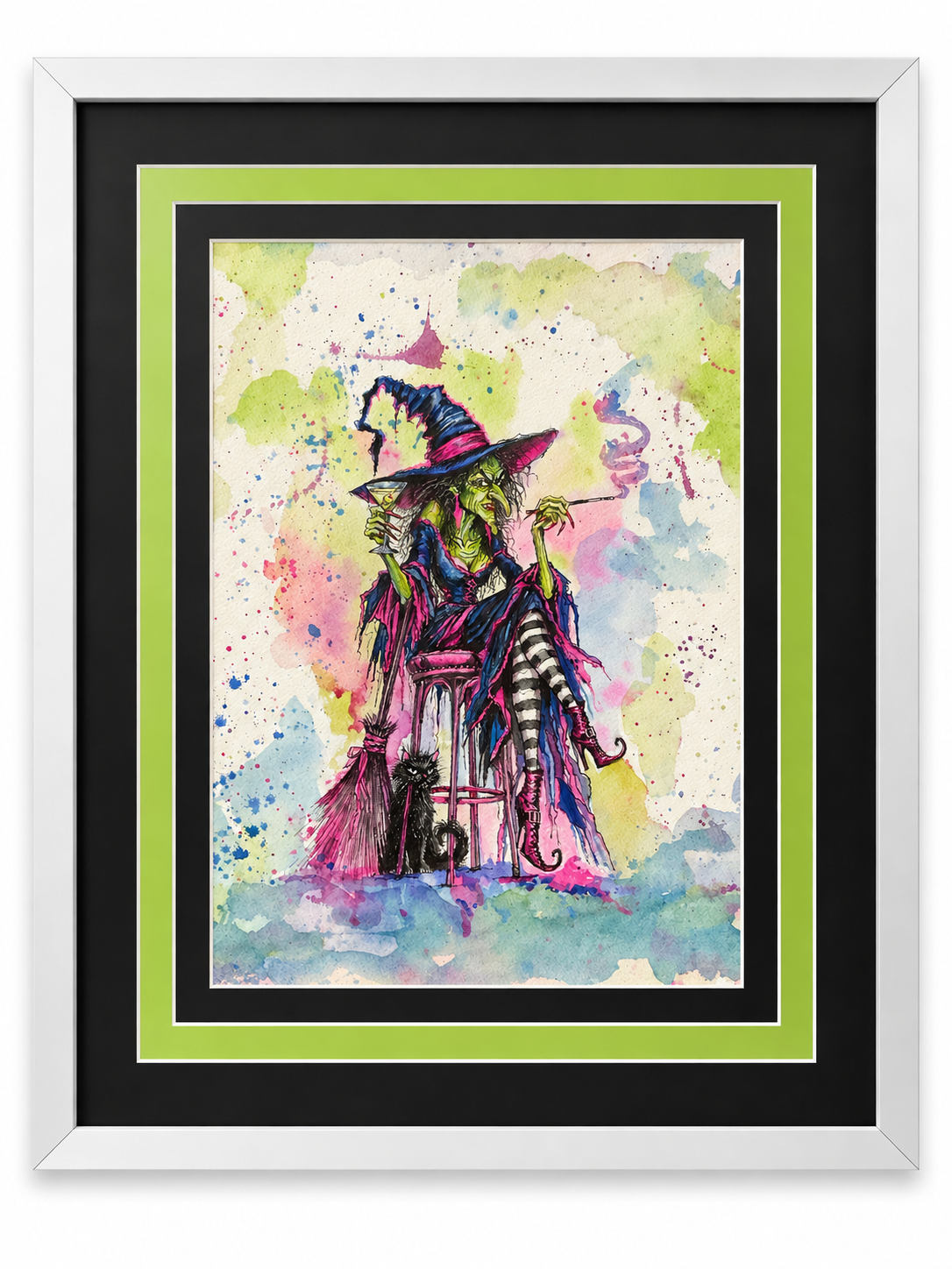 Bad Habits, Good Boots – Original Framed Witch Watercolor Painting