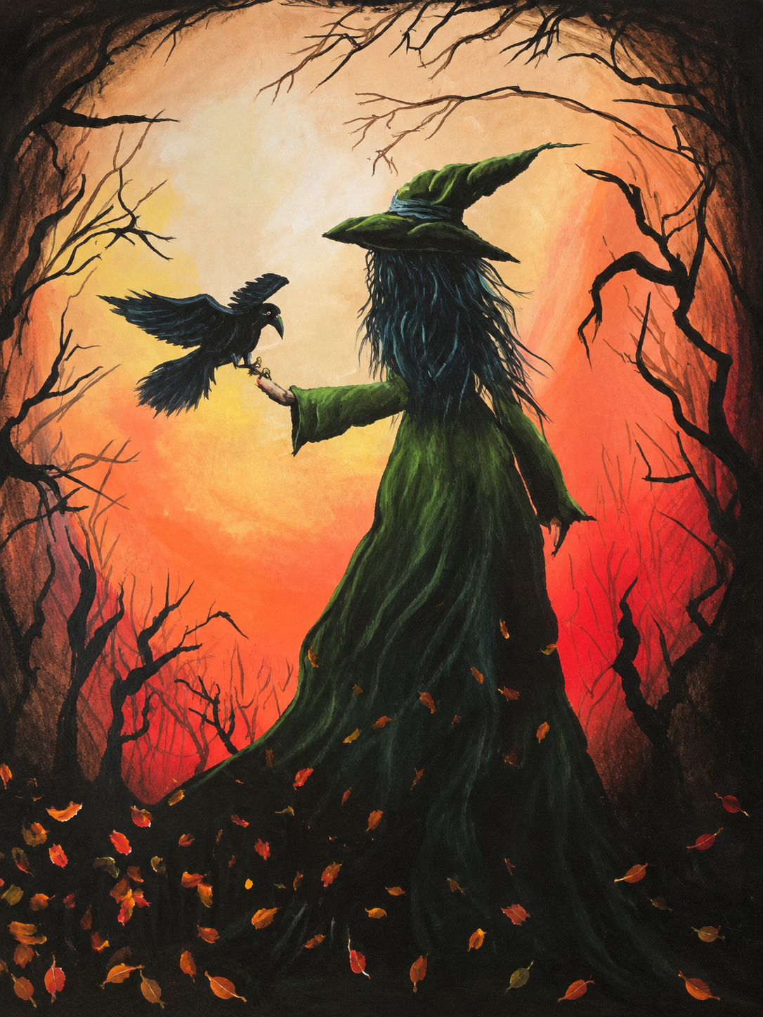 Wickedly Polished Witch & Raven Art Print 16 x 20 | Fabulous Firefly