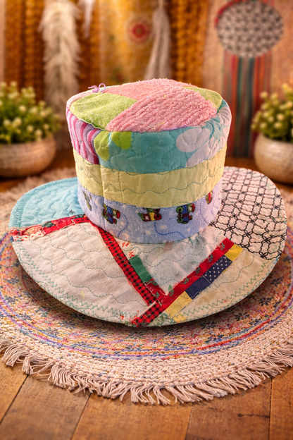 Dorothy Jean Reversible Patchwork Hat – Boho Quilted Sun Hat with Moldable Brim – Medium 22” Head