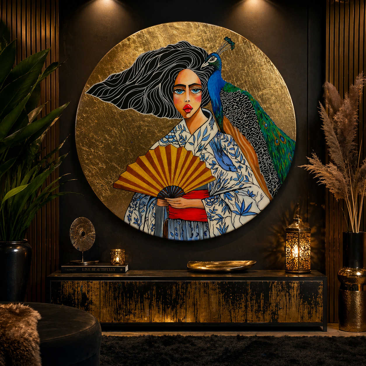 The Weight of Beauty – Acrylic Painting with Resin Finish on 24” Round Wood Panel