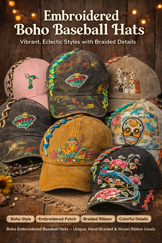 Boho Embroidered Baseball Hats | One-of-a-Kind Handcrafted Caps