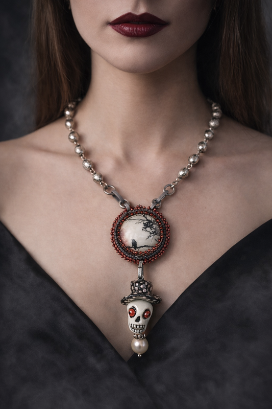 Nocturne in Bone & Feather Necklace