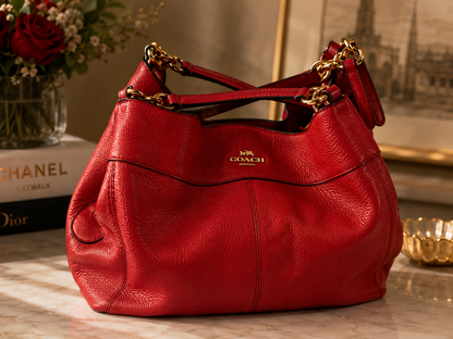 Coach Scarlet Red Pebbled Leather Shoulder Bag