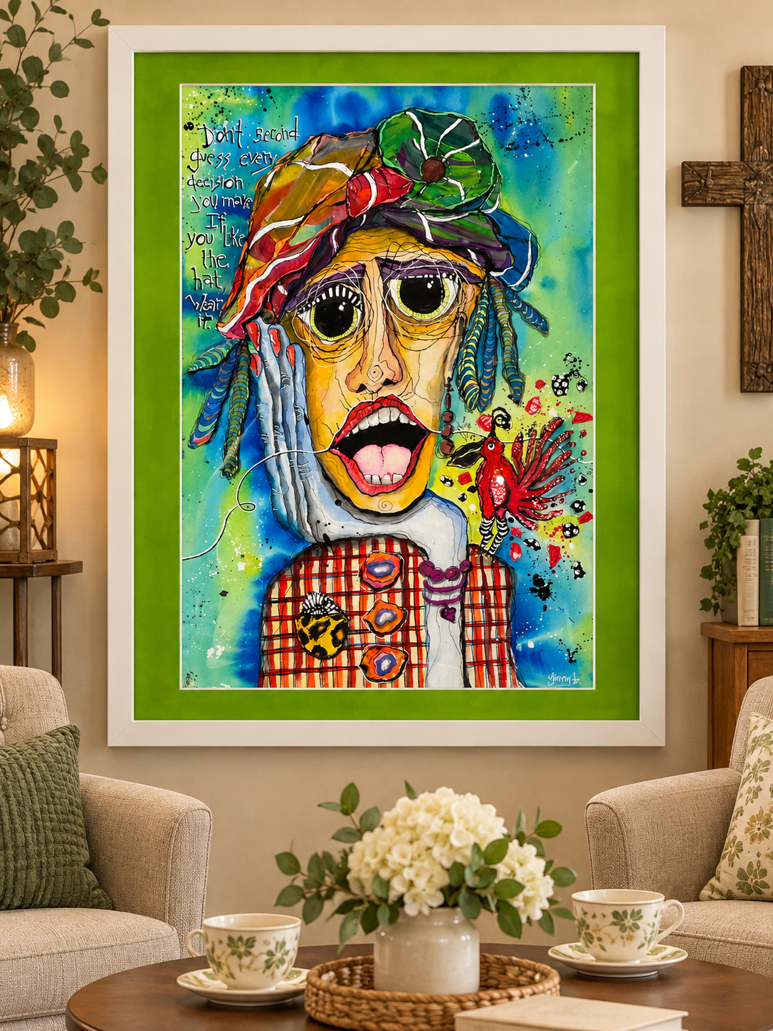 Wear the Hat – Colorful Woman Portrait, Original Mixed Media Art