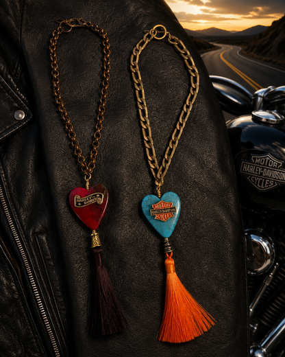 Harley-Inspired Heart Tassel Necklace with Double-Sided Heart Pendant – Choose Your Favorite Design