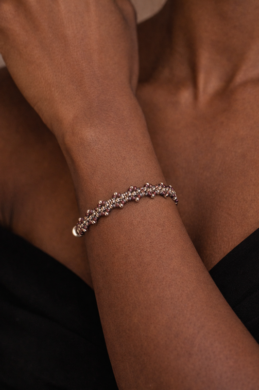 Burgundy & Bronze Seed Bead Bracelet with Magnetic Clasp  Delicate Handwoven 7.5” Bracelet