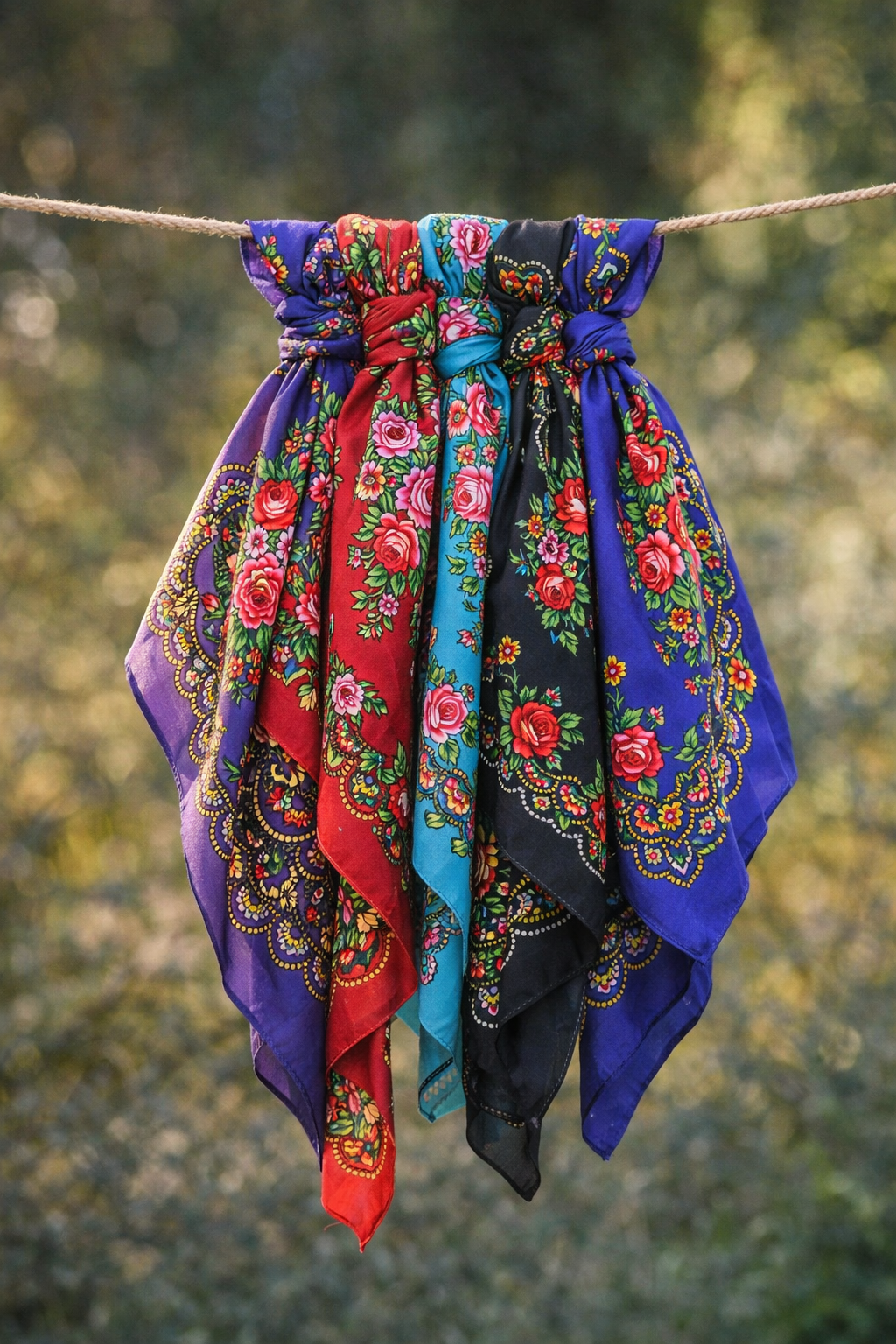 Boho Floral Head Scarf – Vintage Inspired 28” Square Hair & Neck Scarf