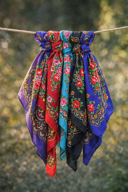 Boho Floral Head Scarf – Vintage Inspired 28” Square Hair & Neck Scarf