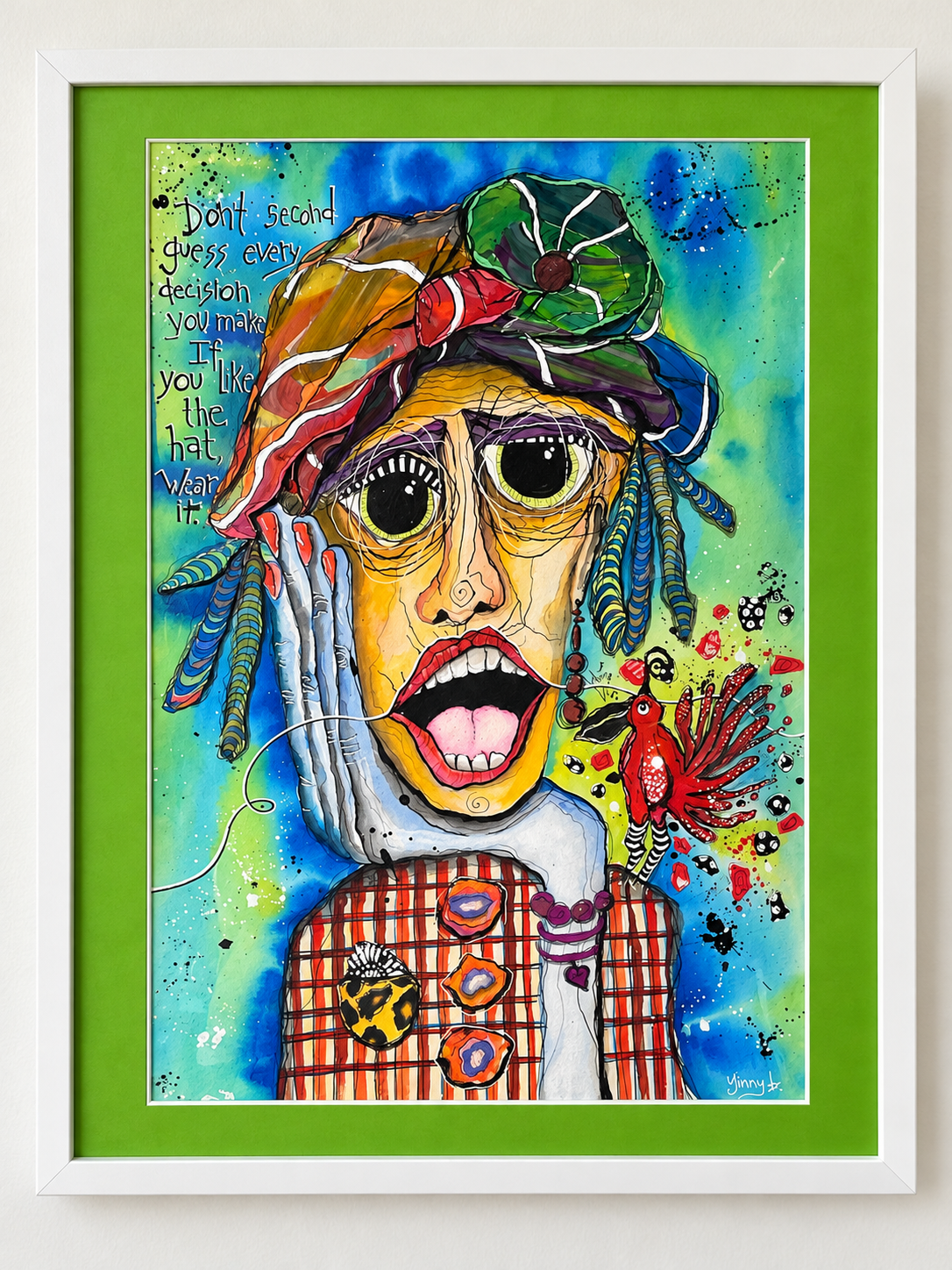 Wear the Hat – Colorful Woman Portrait, Original Mixed Media Art