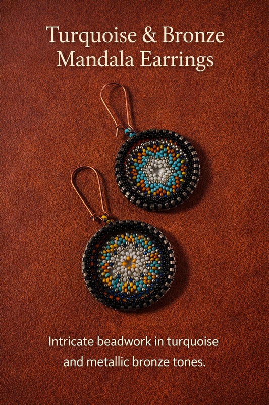 Earrings - Turquoise and Bronze Mandalas
