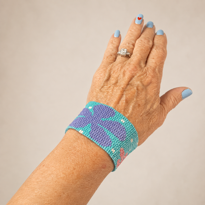 Turquoise Floral Two-Drop Peyote Bracelet – 8-Inch Wrist