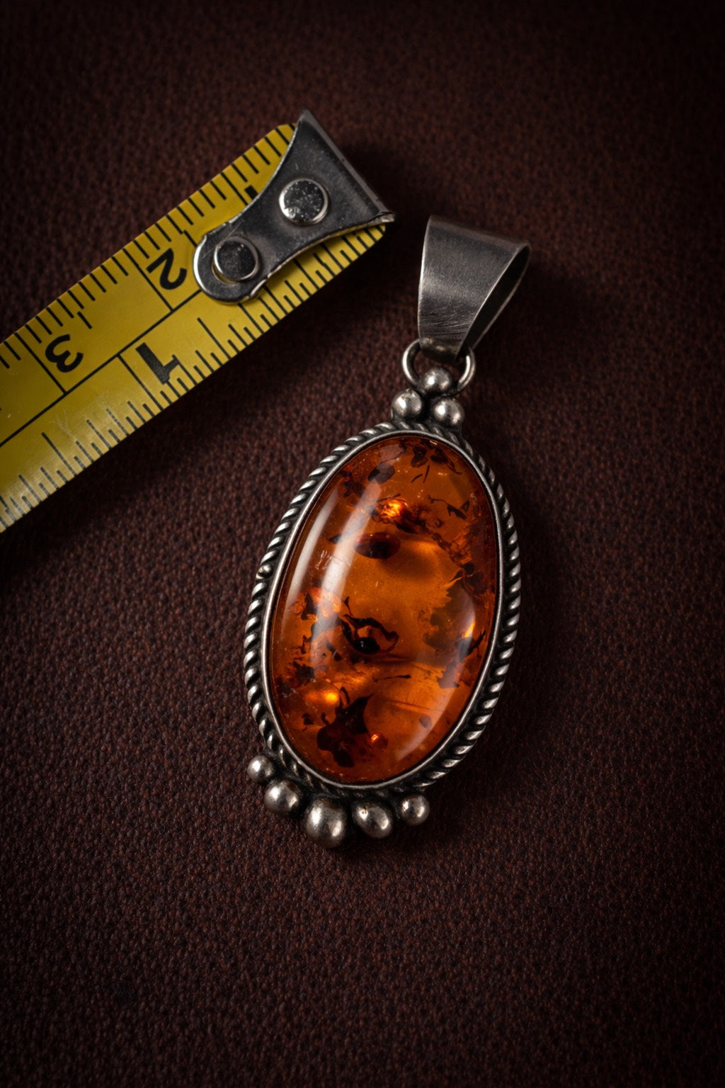 Vintage Amber Glow Pendant in Sterling Silver
