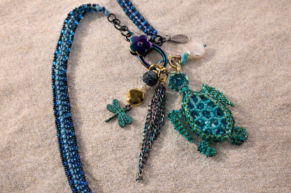Sea Glass & Tides Beaded Necklace with Sea Turtle Charm