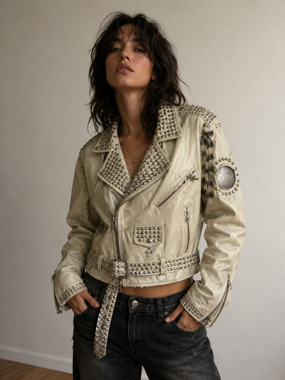 Notorious Motors “Tramps & Thieves” One-of-a-Kind Pearlized Leather Moto Jacket