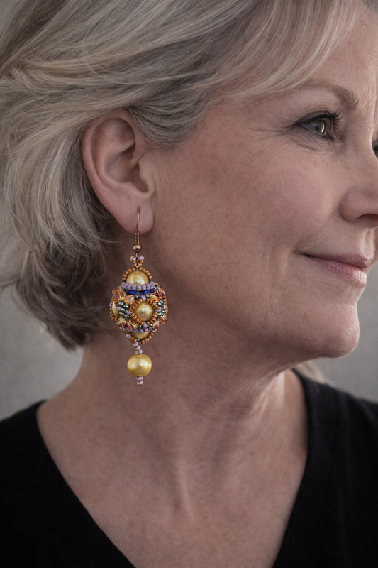 Golden Garden Pearl & Crystal Beaded Earrings