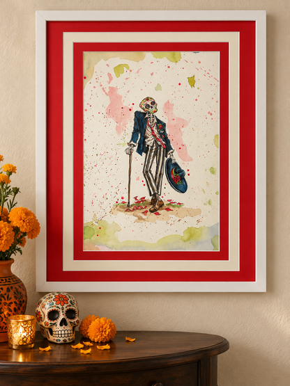 Original Day of the Dead Watercolor Paintings – Framed 17 x21.5"