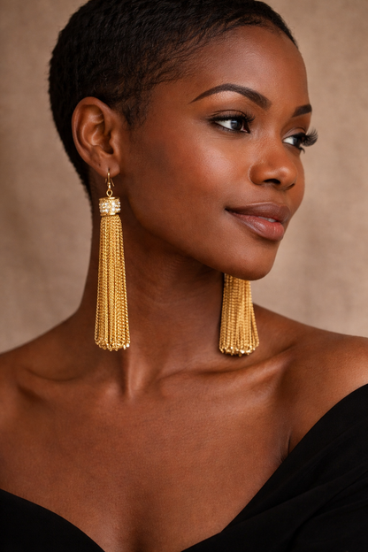 Golden Hour Fringe Shoulder Dusters  Vintage Sparkle Chain Statement Earrings