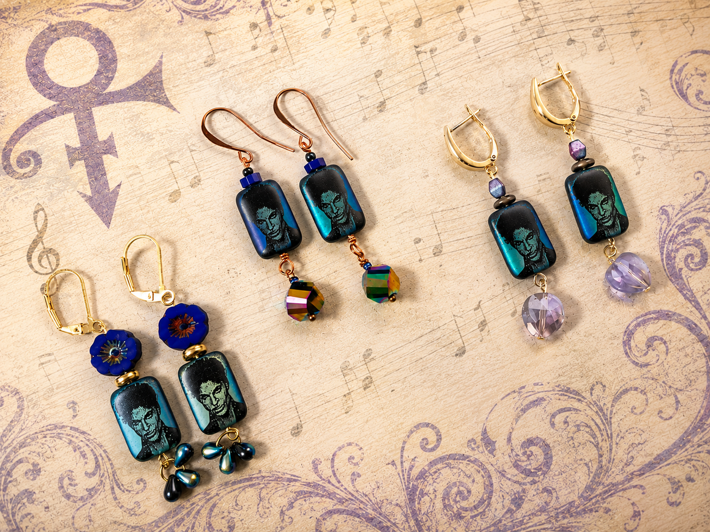 Prince Inspired Handmade Earrings | Swarovski Crystal, Czech Glass & Artisan Beaded Statement Earrings | Fabulous Firefly