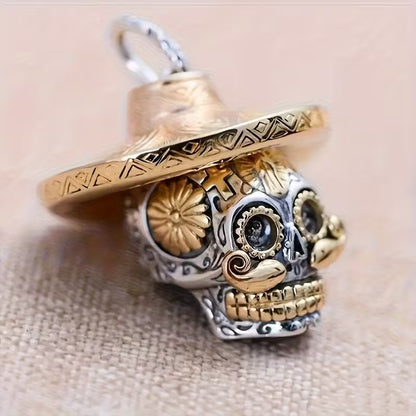 Day of the Dead Skull Necklace with Removable Sombrero | Calavera Pendant on 18” Silver Chain