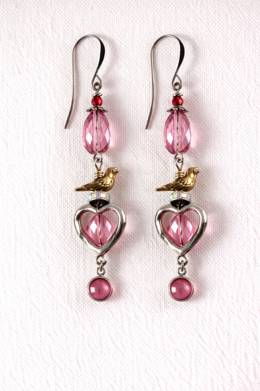 Lovebirds & Blush Heart Earrings