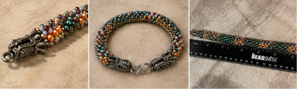 Hand-Beaded Right Angle Weave Bracelet with Crystals, Pearls & Dragon Clasp