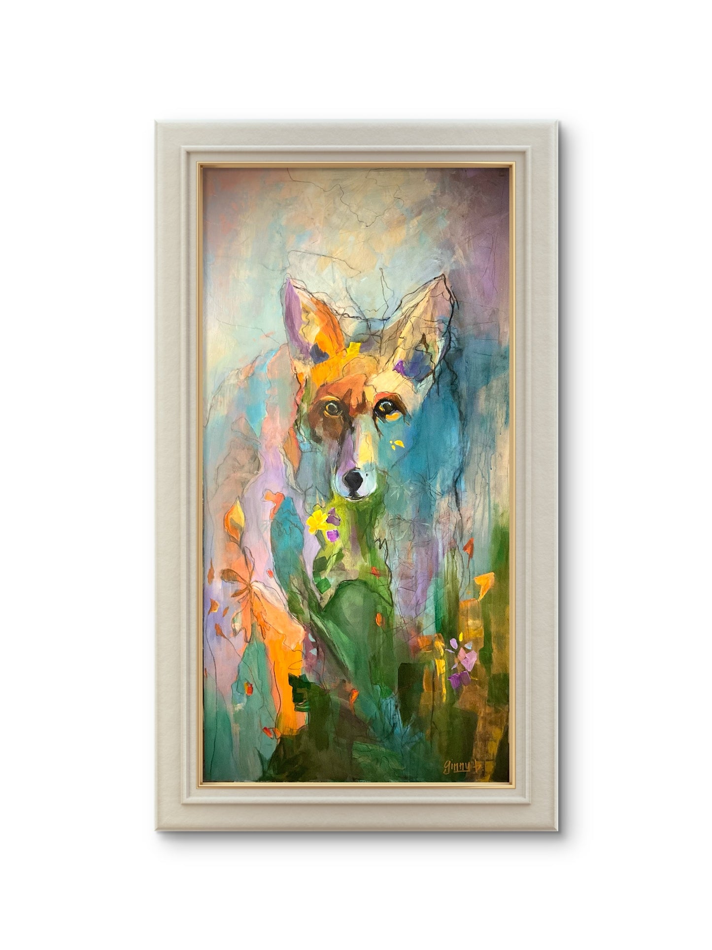 Painting - Meadow Eyes - Fox in flowers Local Pickup Only