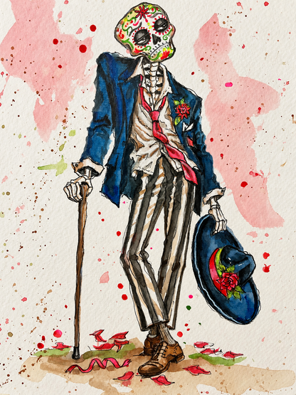 Original Day of the Dead Watercolor Paintings – Framed 17 x21.5"