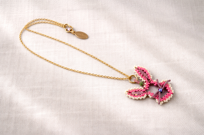 Pink Beaded Bunny Necklace with Crystals – Handmade Easter Rabbit Pendant