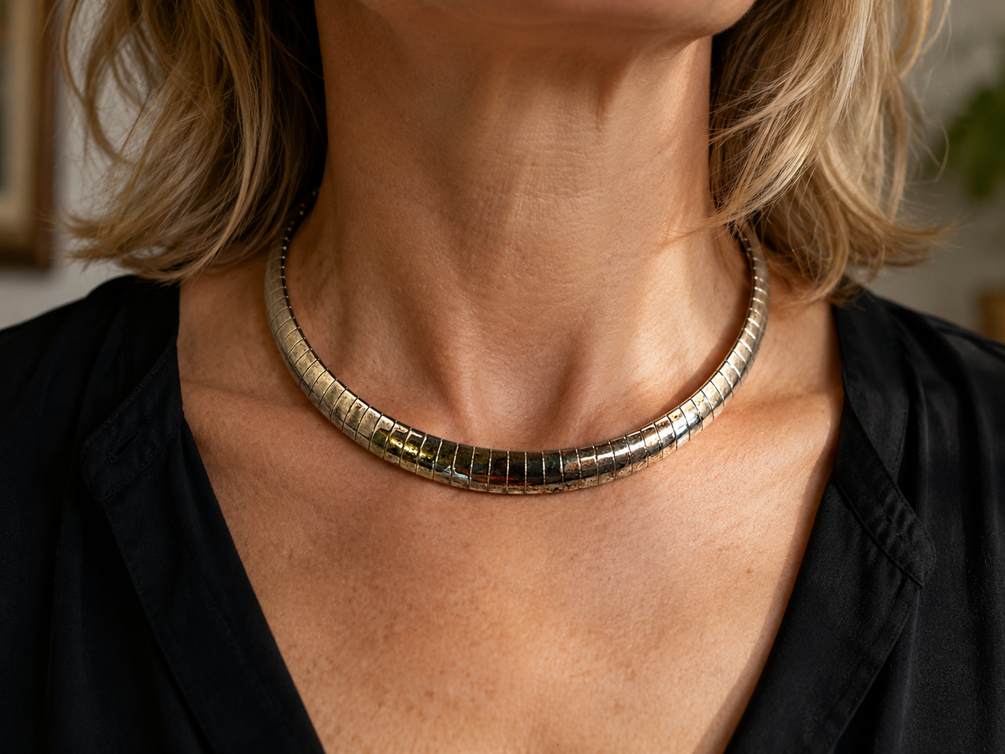 Vintage Silver-Tone Collar Necklace | Vintage Jewelry Find | 18”