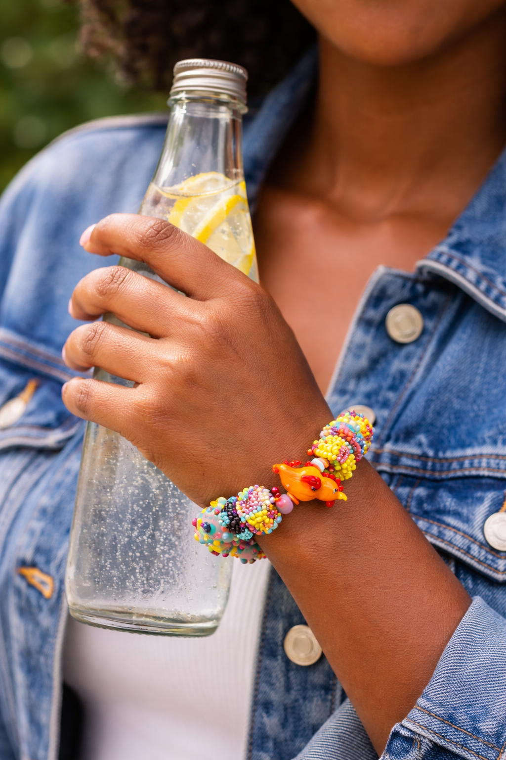 Whimsy Pop Glass Beaded Bracelet | Handblown Glass & Peyote Stitch Statement Bracelet