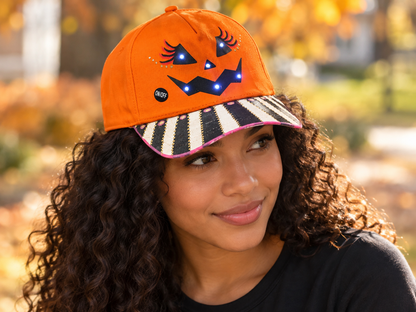Hand-Painted Pumpkin Baseball Hats – Adjustable with Strobe & Solid Lights!