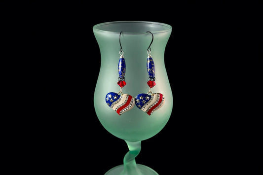 America 250 Crystal Heart Dangle Earrings