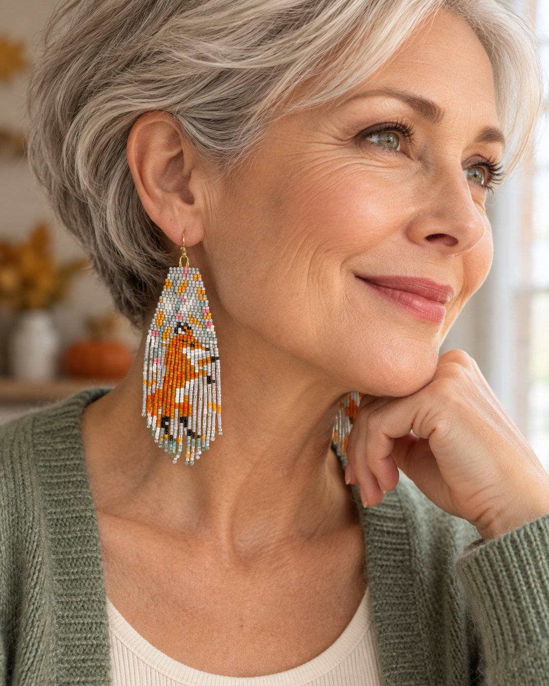 Little Fox Hand-Beaded Fringe Earrings