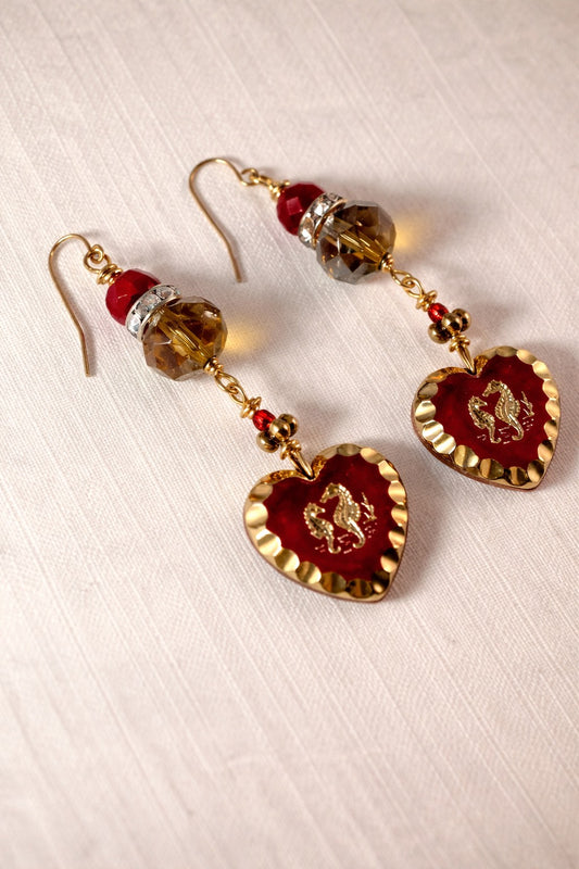 Crimson Heart & Golden Glow Earrings