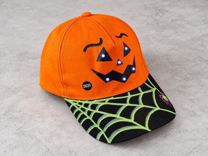 Hand-Painted Pumpkin Baseball Hats – Adjustable with Strobe & Solid Lights!