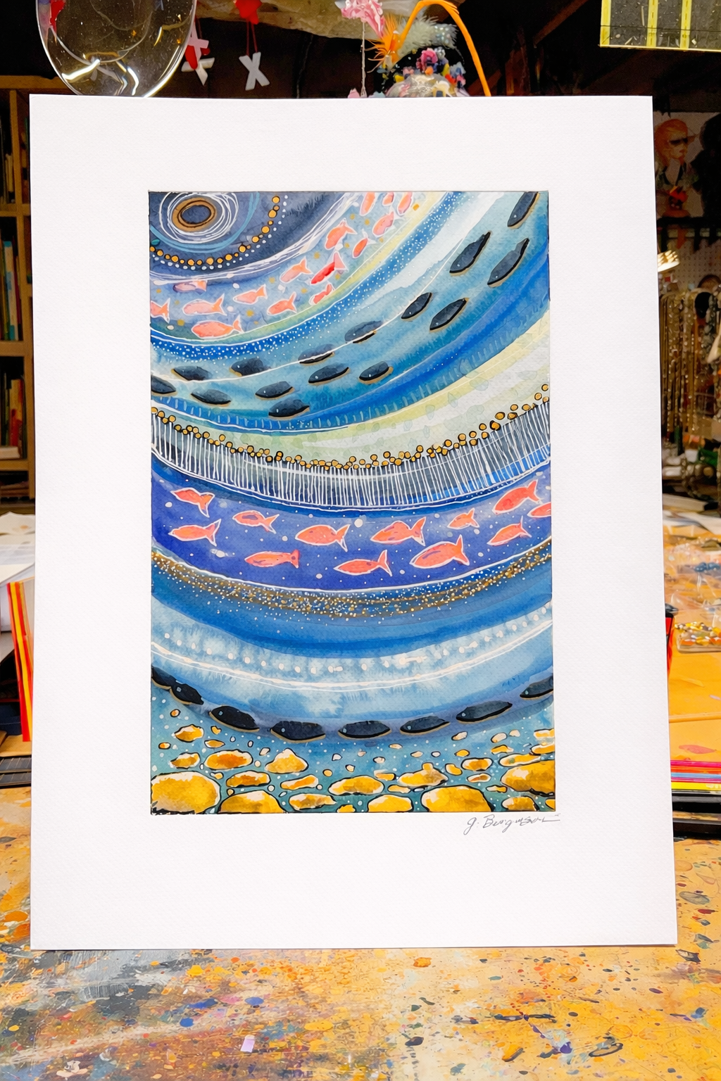 Currents Of Life - Watercolor & Ink Fish Painting