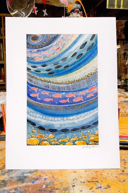 Currents Of Life - Watercolor & Ink Fish Painting
