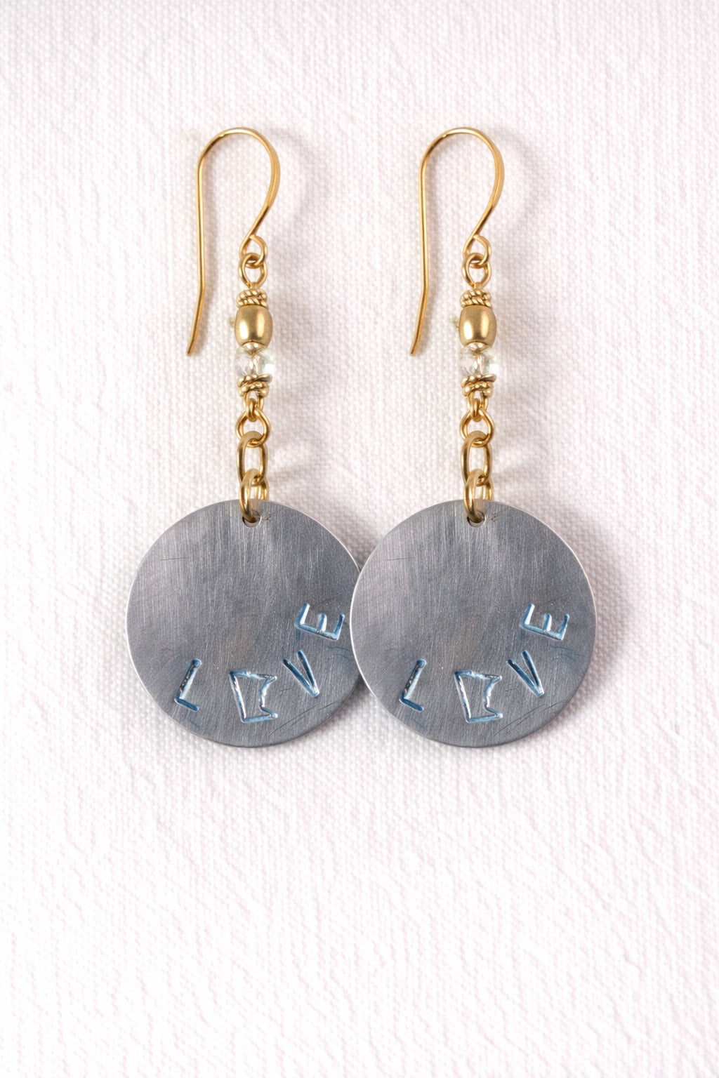 Swivel LOVE Disc Earrings - Hand-Stamped Aluminum
