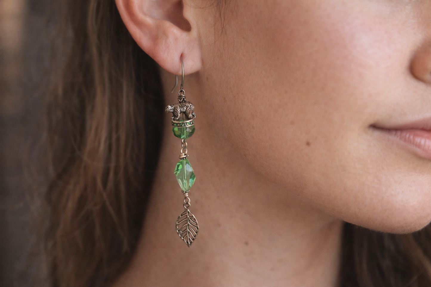 Silver Bear Crystal Cascade Earrings