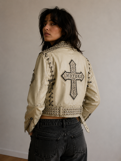 Notorious Motors “Tramps & Thieves” One-of-a-Kind Pearlized Leather Moto Jacket