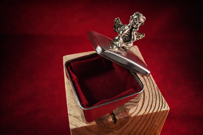 Vintage Cherub Keepsake Box – Silver Metal Trinket Box with Velvet Interior