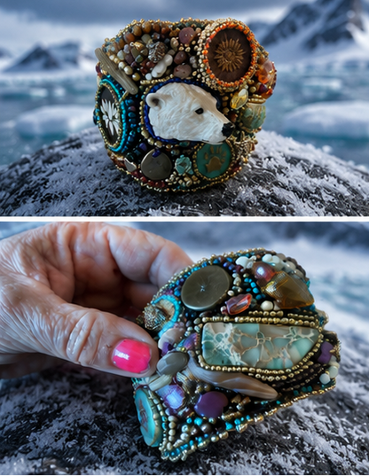 Arctic Treasures Polar Bear Hand-Beaded Statement Cuff
