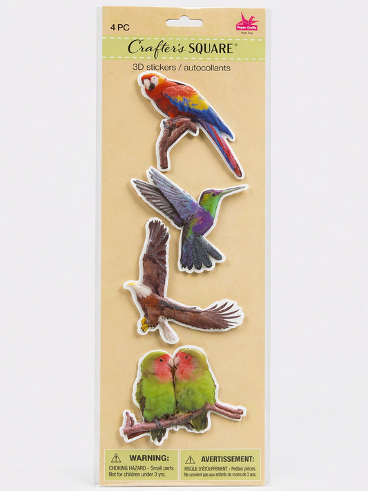 3D Bird Sticker Set – Hummingbird, Eagle & Lovebirds – Raised Craft Stickers (4 Pack)