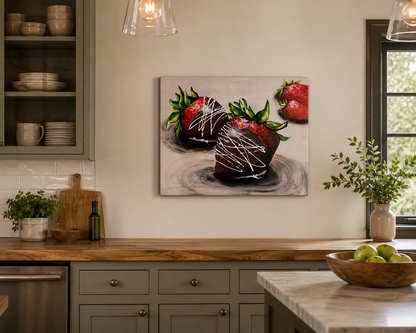 Chocolate Covered Strawberries Painting 16x20 Original Acrylic Canvas Wall Art
