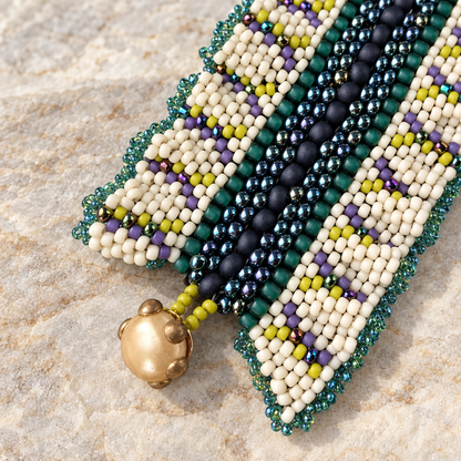Beaded Ruffle Bracelet with Button Closure, 7.75 Inches
