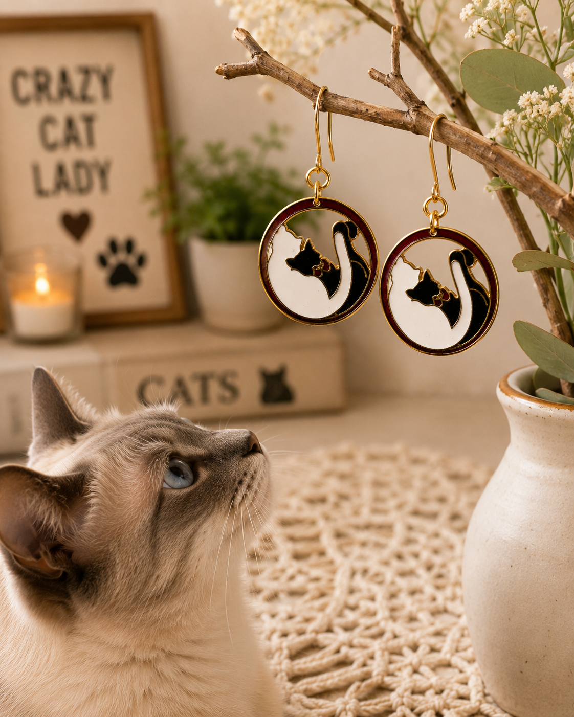 Vintage Laurel Burch “Meow” Cat Enamel Earrings